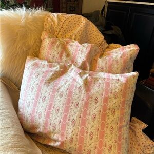 Floral Antique Striped Pink Cream Down Bed Pillows Set Of 2 cottagecore Vintage